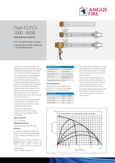 Angus FC/FCS 7000-8500 Aspirating Foam Cannons Product Data Sheet - cover page