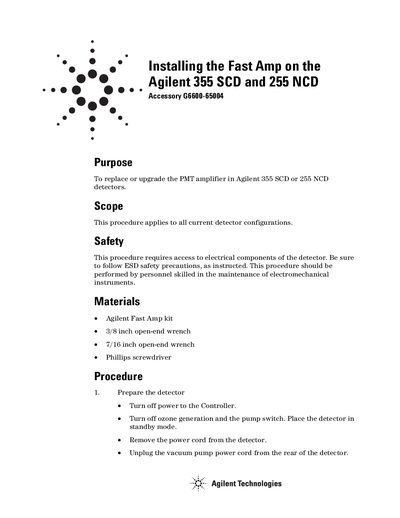 Agilent 355 SCD and 255 NCD Accessory G6600-65004 Service Manual - cover page