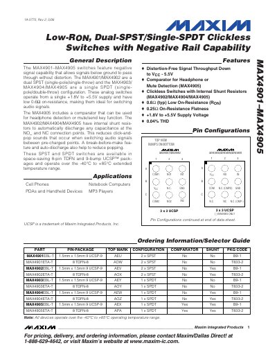 Maxim MAX4901‑MAX4905 Analog Switch Datasheet - cover page