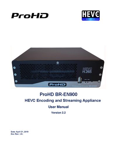 JVC BR-EN900 HEVC Encoding and Streaming Appliance User Manual - cover page