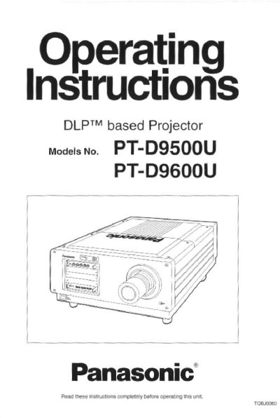 Panasonic PT-D9500U DLP Projector Operating Instructions - cover page