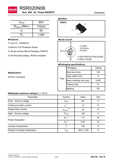 ROHM RSR020N06 Manual - cover page