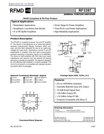 RFMD RF3397 General Purpose Amplifier Datasheet - cover page