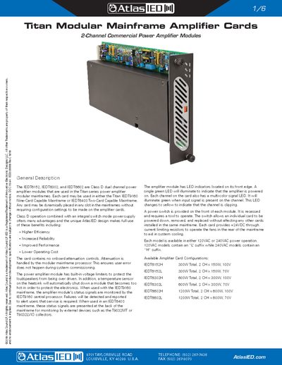 AtlasIED Titan Modular Mainframe Amplifier Cards Datasheet - cover page