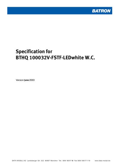 BATRON BTHQ 100032V-FSTF-LEDwhite W.C. Datasheet - cover page