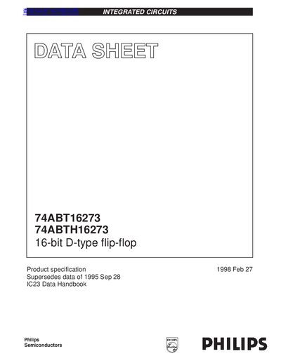 Philips 74ABT16273/74ABTH16273 16-bit D-type Flip-Flop Data Sheet - cover page
