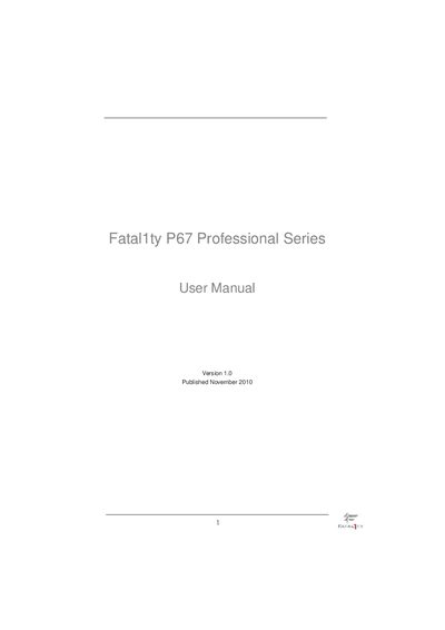 Fatal1ty P67 Professional Series Motherboard User Manual