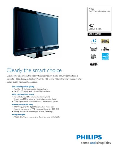 Philips 42PFL3603D Flat TV User Manual - cover page