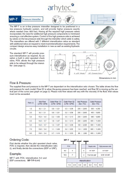 Arhytec MP-T Pressure Intensifier Product Leaflet - cover page