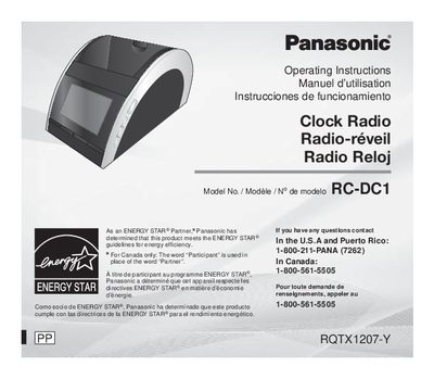 Panasonic RC-DC1 Clock Radio Operating Instructions - cover page