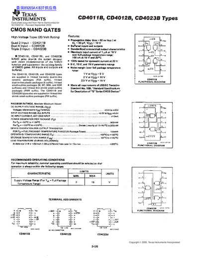 Texas Instruments CD4011B/CD4012B/CD4023B CMOS NAND Gates Datasheet