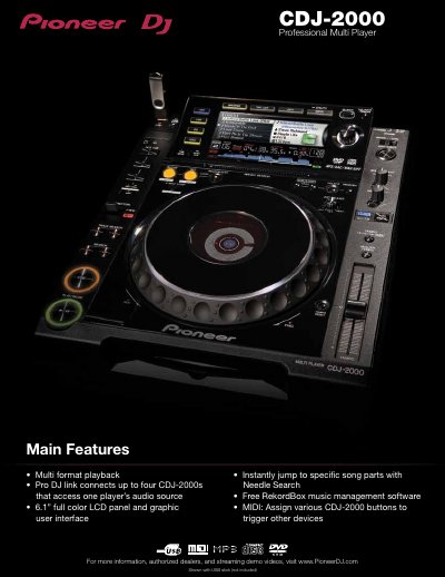 Pioneer CDJ-2000 Professional Multi Player Product Leaflet - cover page