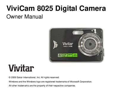 Vivitar ViviCam 8025 Digital Camera Owner Manual - cover page