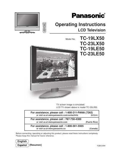 Panasonic TC-19LX50/TC-23LX50/TC-19LE50/TC-23LE50 LCD Television Operating Instructions - cover page