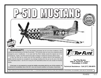 Top Flite P-51D Mustang Assembly and Operation Manual - cover page