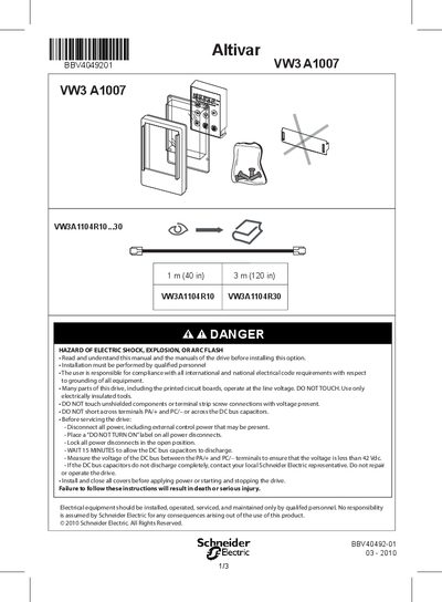 Schneider Electric Altivar VW3 A1007 Installation Manual - cover page
