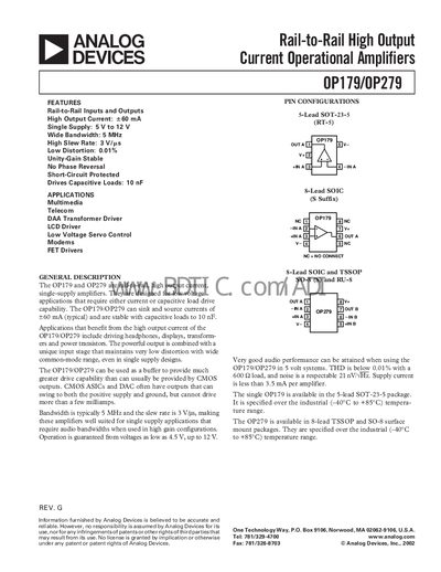 Analog Devices OP179/OP279 Datasheet - cover page