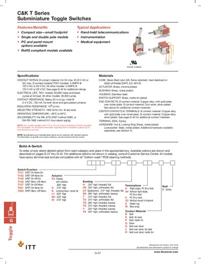 C&K T Series Subminiature Toggle Switches Handbook - cover page
