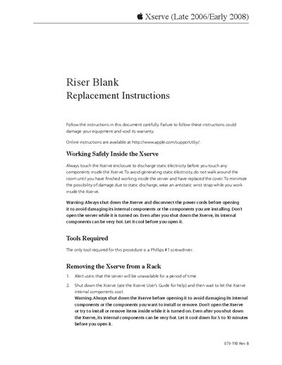 Apple Xserve Riser Blank Replacement Instructions - cover page