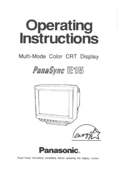 Panasonic E15 Multi-Mode Color CRT Display Operating Instructions - cover page