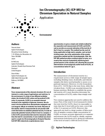 Agilent 7500ce ICP-MS Chromium Speciation Application Note - cover page