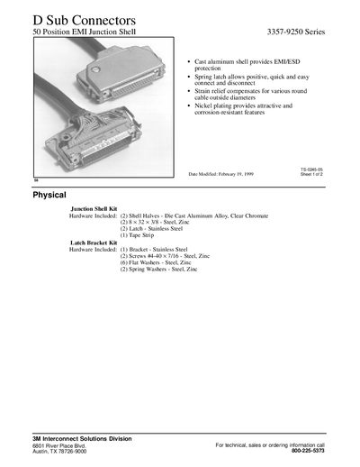 3M 3357-9250 Series D Sub Connectors 50‑Position EMI Junction Shell Handbook - cover page