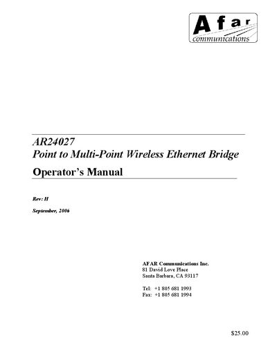 AFAR AR24027 Wireless Ethernet Bridge Operator’s Manual - cover page