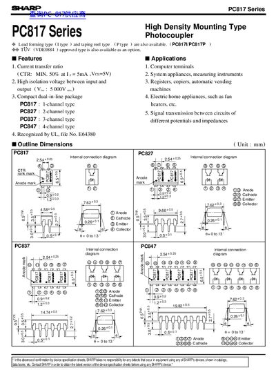 SHARP PC817 Series Photocoupler Datasheet - cover page