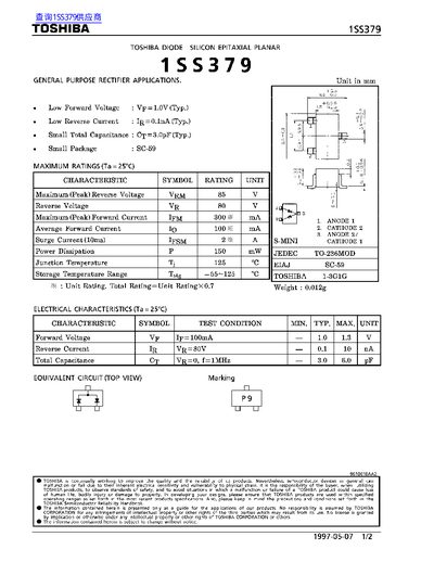 Toshiba 1SS379 Silicon Epitaxial Planar Diode Datasheet - cover page