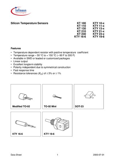 lnfineon KT 100 Data Sheet - cover page