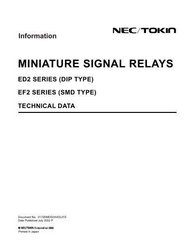 NEC ED2 Series & EF2 Series Miniature Signal Relays Handbook - cover page