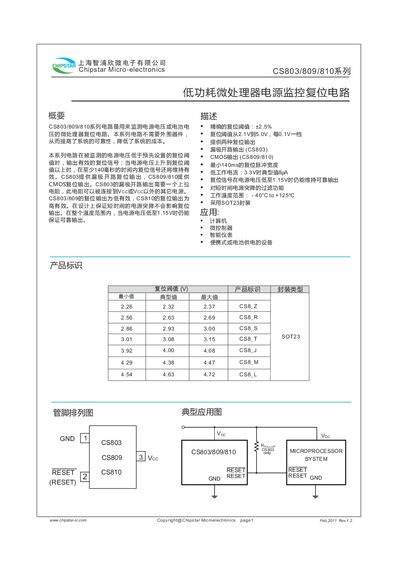 Chipstar CS803/809/810 Power Monitor Reset Circuit Datasheet - cover page