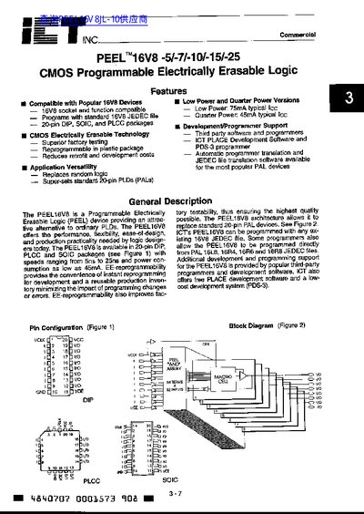 ICT PEEL 16V8 CMOS Programmable Logic Datasheet - cover page