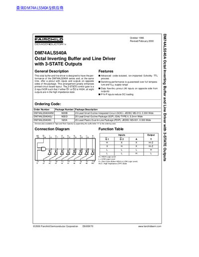 FAIRCHILD DM74ALS540A Octal Inverting Buffer Line Driver with 3-STATE Outputs handbook - cover page