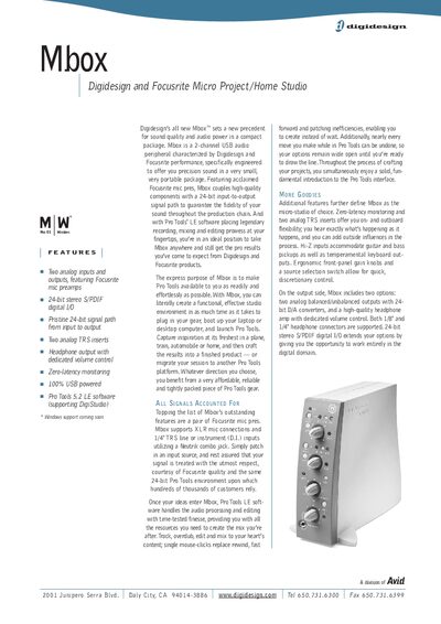 Digidesign Mbox Product Leaflet - cover page