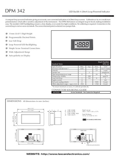 LASCAR DPM 342 LED Backlit 4-20mA Loop Powered Indicator - cover page