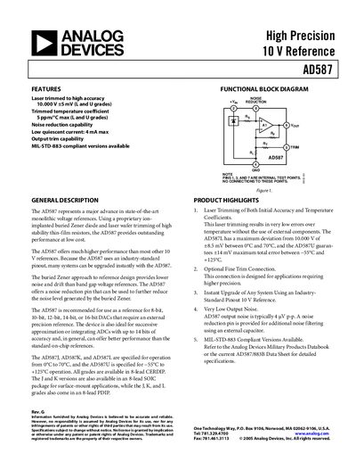 Analog Devices AD587 Datasheet - cover page