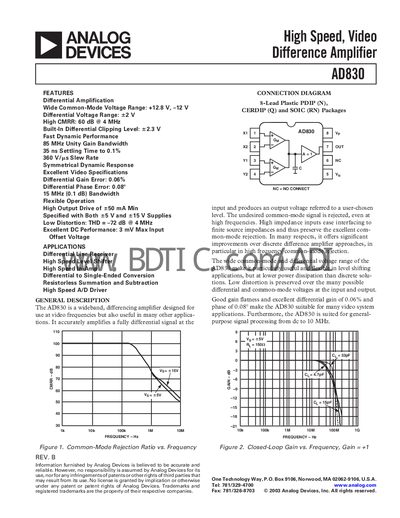 Analog Devices AD830 Datasheet