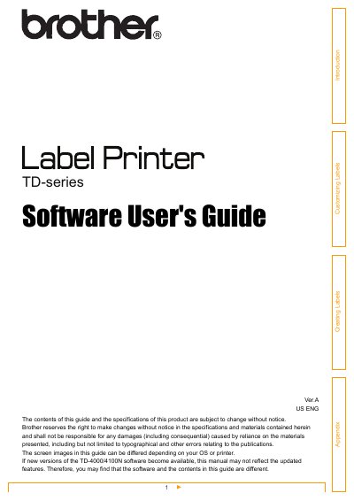Brother TD-4000/4100N Software User's Guide - cover page