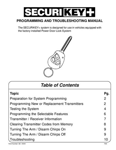 SECURIKEY SECURIKEY+ System Programming and Troubleshooting Manual - cover page