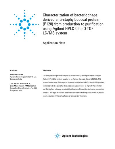 Agilent 6520/O-TOF LC/MS Characterization of P128 Protein Application Note - cover page