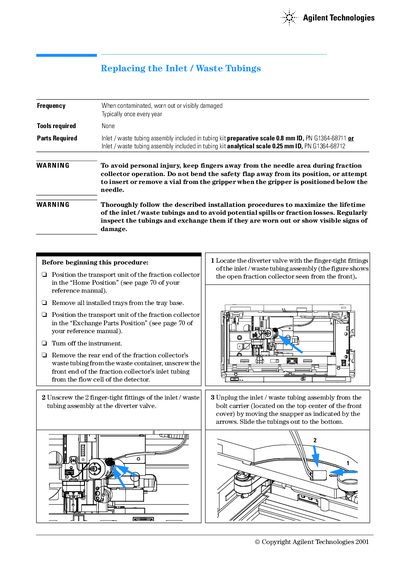 Agilent G1390A Universal Interface Box Inlet and Valve to Needle Tubing Replacement Guide - cover page