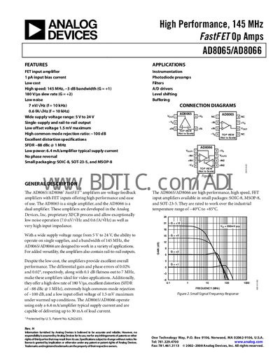 ANALOG DEVICES High Performance 145 MHz FastFET Op Amps AD8065/AD8066 handbook  - cover page