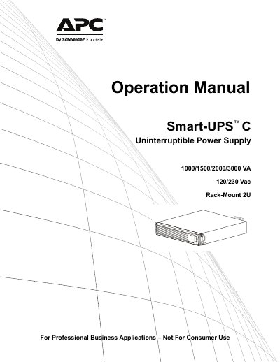 APC Smart-UPS C 1000/1500/2000/3000 VA 120/230 Vac Rack-Mount 2U Operation Manual