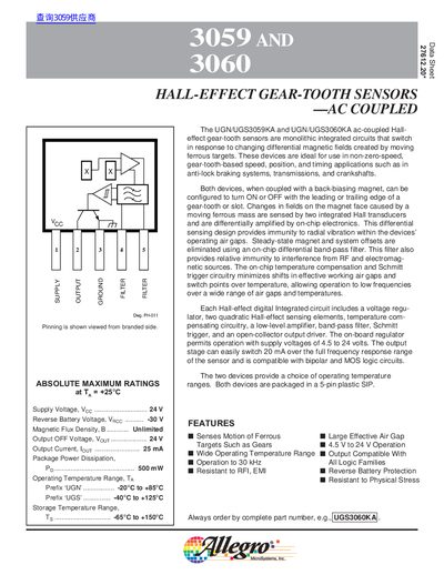Allegro 3059/3060 Hall-Effect Gear-Tooth Sensors Datasheet - cover page