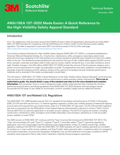 3M ANSI/ISEA 107-2020 Quick Reference to the High-Visibility Safety Apparel Standard - cover page