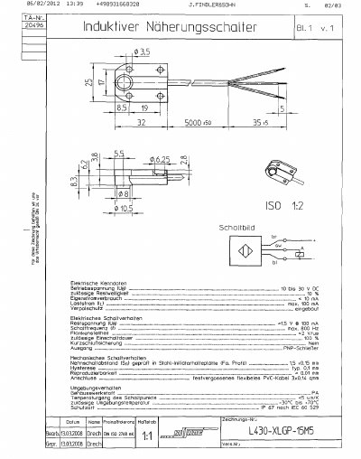 J.FINDLER & SOHN L430-XLGP-15 Inductive Proximity Switch Datasheet - cover page