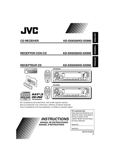 JVC KD-SX9350/KD-SX990 CD Receiver User Manual - cover page