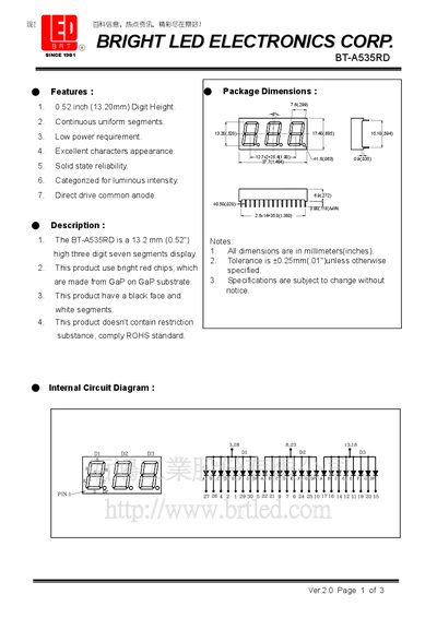 Bright LED Electronics Corp BT-A535RD Datasheet - cover page