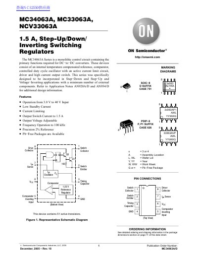 ON Semiconductor MC34063A/MC33063A/NCV33063A 1.5 A Switching Regulator Datasheet - cover page